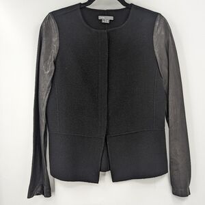 VINCE Wool Coat with Leather Sleeves
